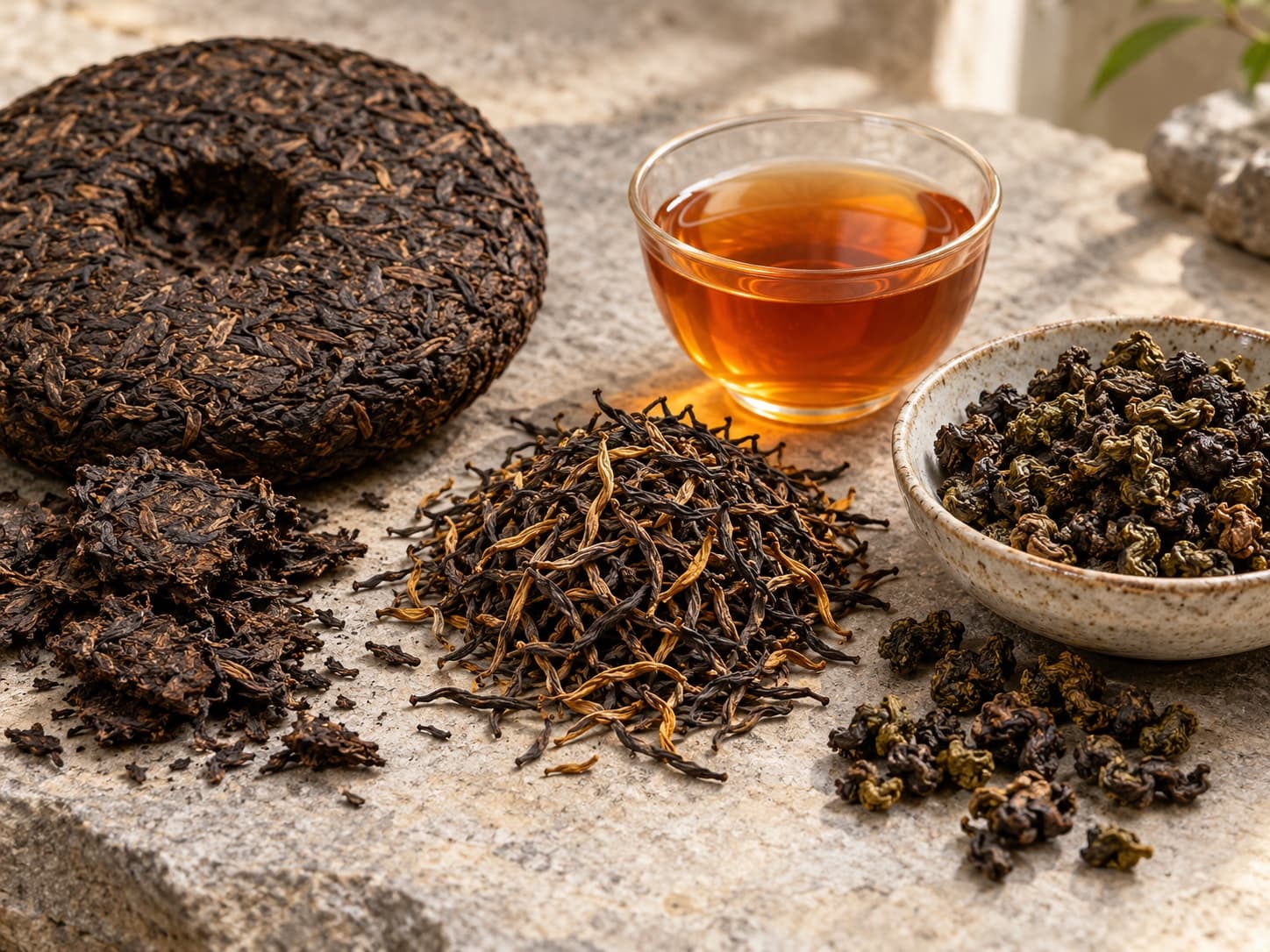Illustrative range of Pu-erh, Yunnan Dianhong and Wuyi rock oolong teas