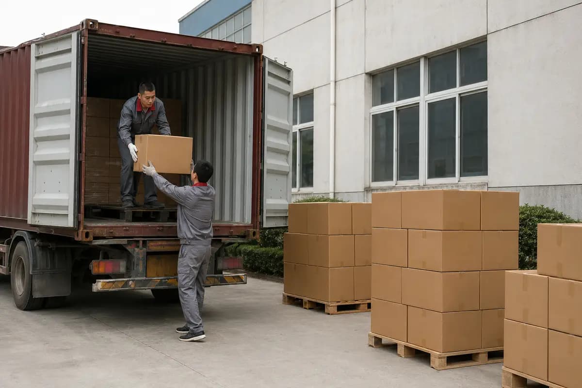 Blank tea cartons being loaded for export