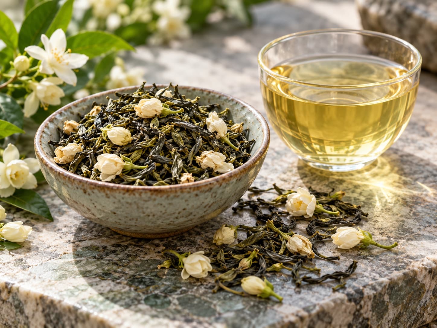 Illustrative jasmine green tea ingredients and infusion