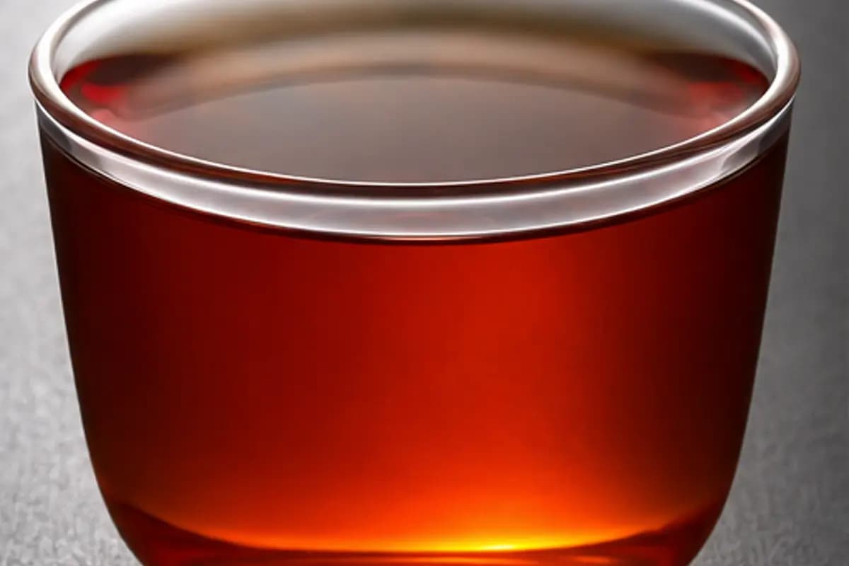 Bright amber-red liquor of commercial grade black tea