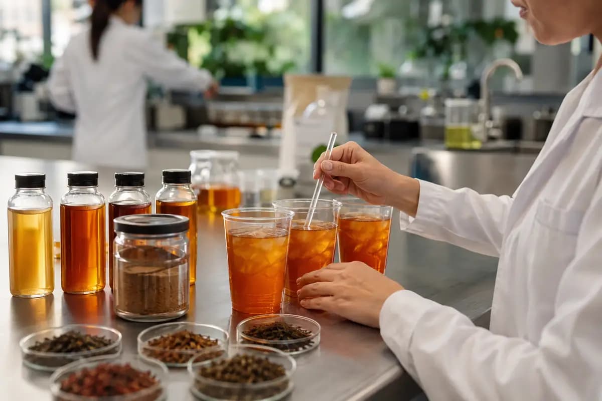 Black tea beverage samples evaluated in a product development lab