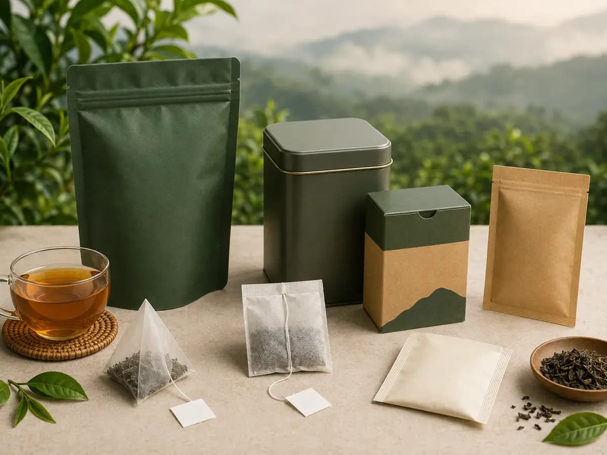 Custom tea packaging formats including pouches, tins, boxes and tea bags